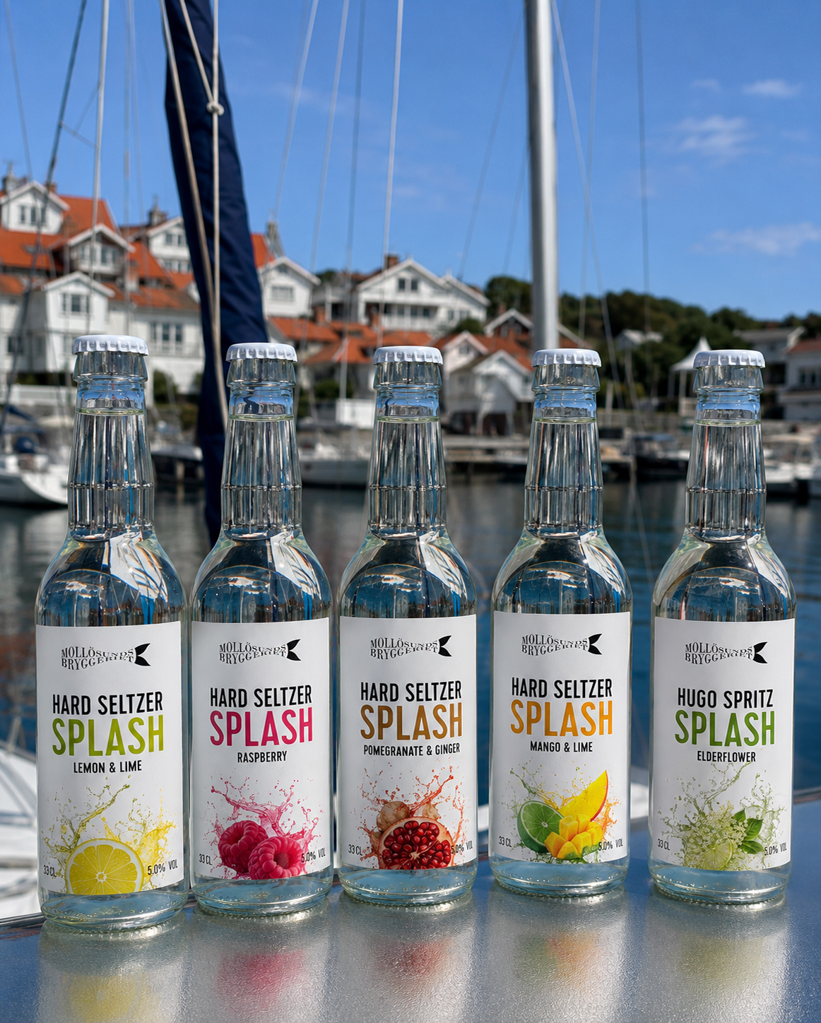 Splash-flaskor i hamnmiljö